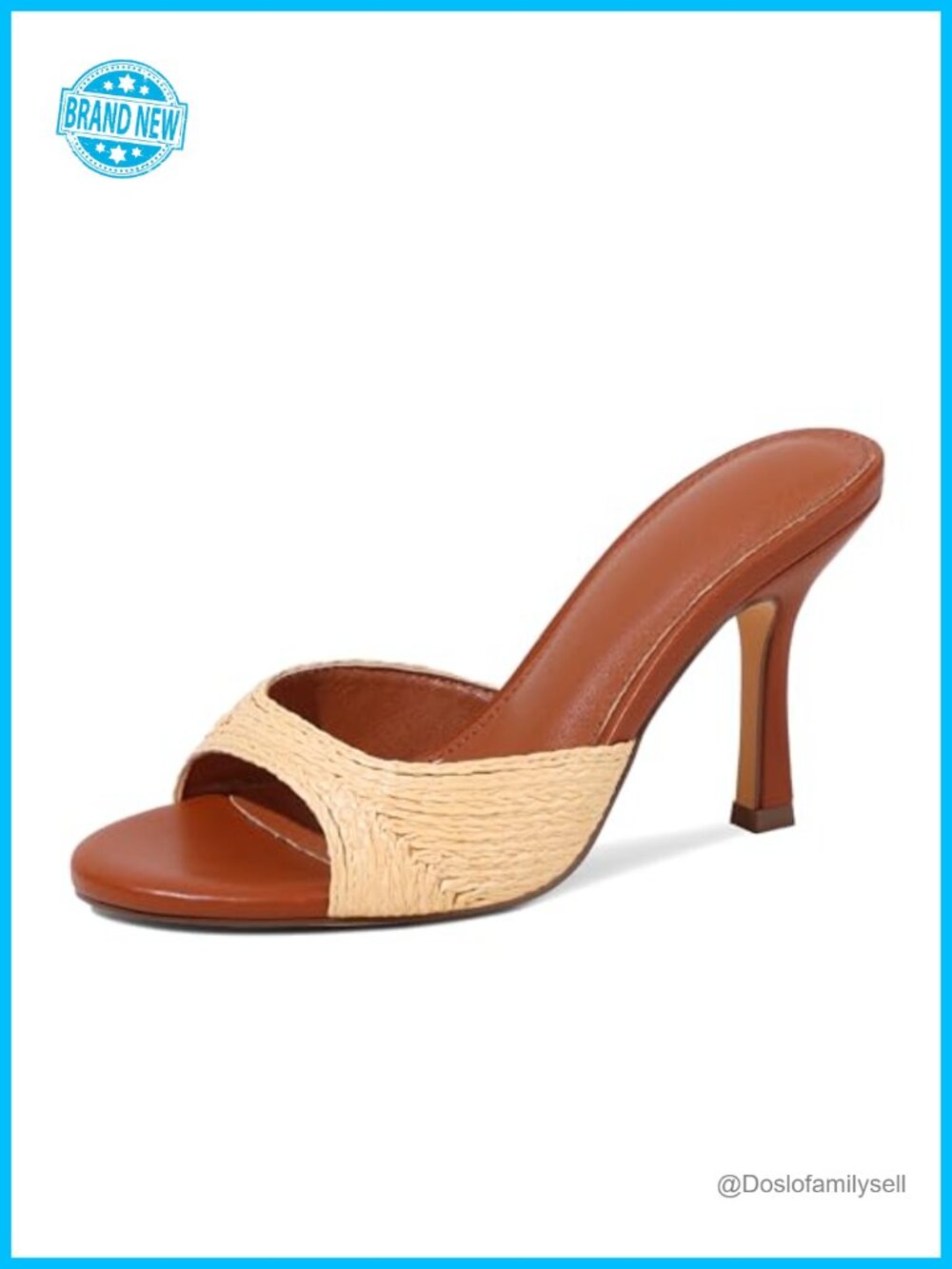 EQAUDES Open Toe Slip On Stiletto Heeled Sandals Raffia Dress Shoes